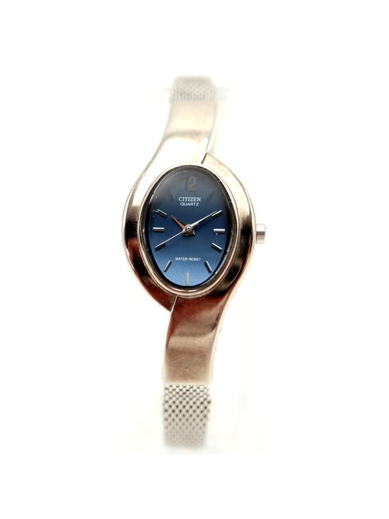 Vintage Citizen Silver Blue Oval Swirl 19mm Women Watch Steel Band w New Battery main image 11